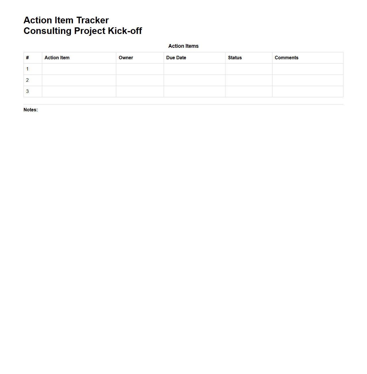 Action Item Tracker for Consulting Project Kick-off
