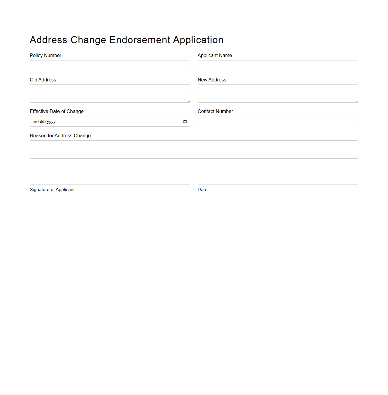 Address Change Endorsement Application