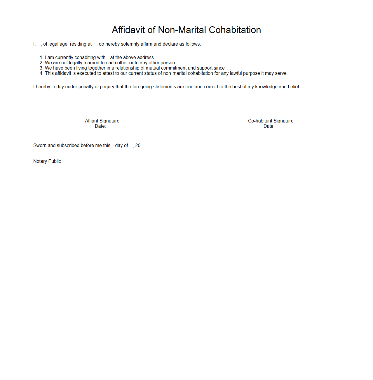 Affidavit of Non-Marital Cohabitation