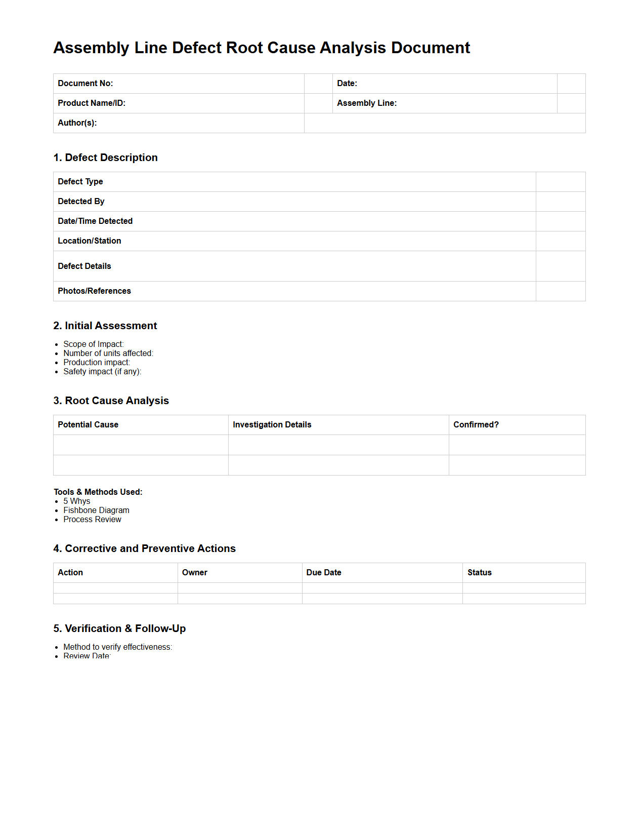 Assembly Line Defect Root Cause Analysis Document