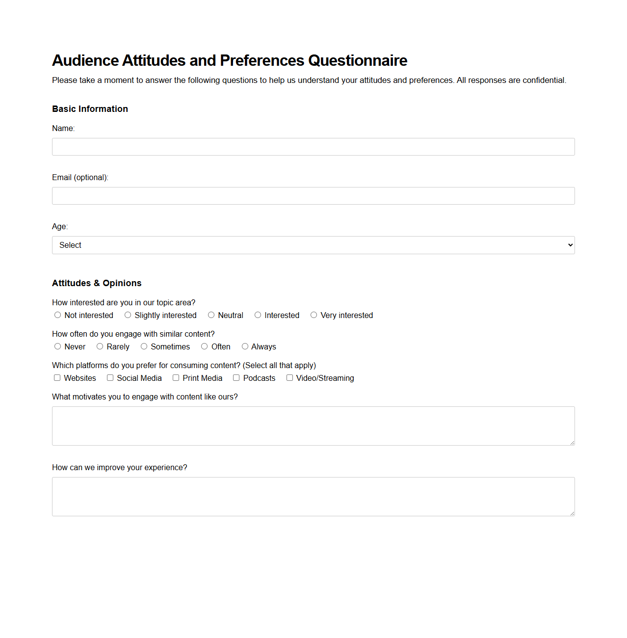 Audience Attitudes and Preferences Questionnaire