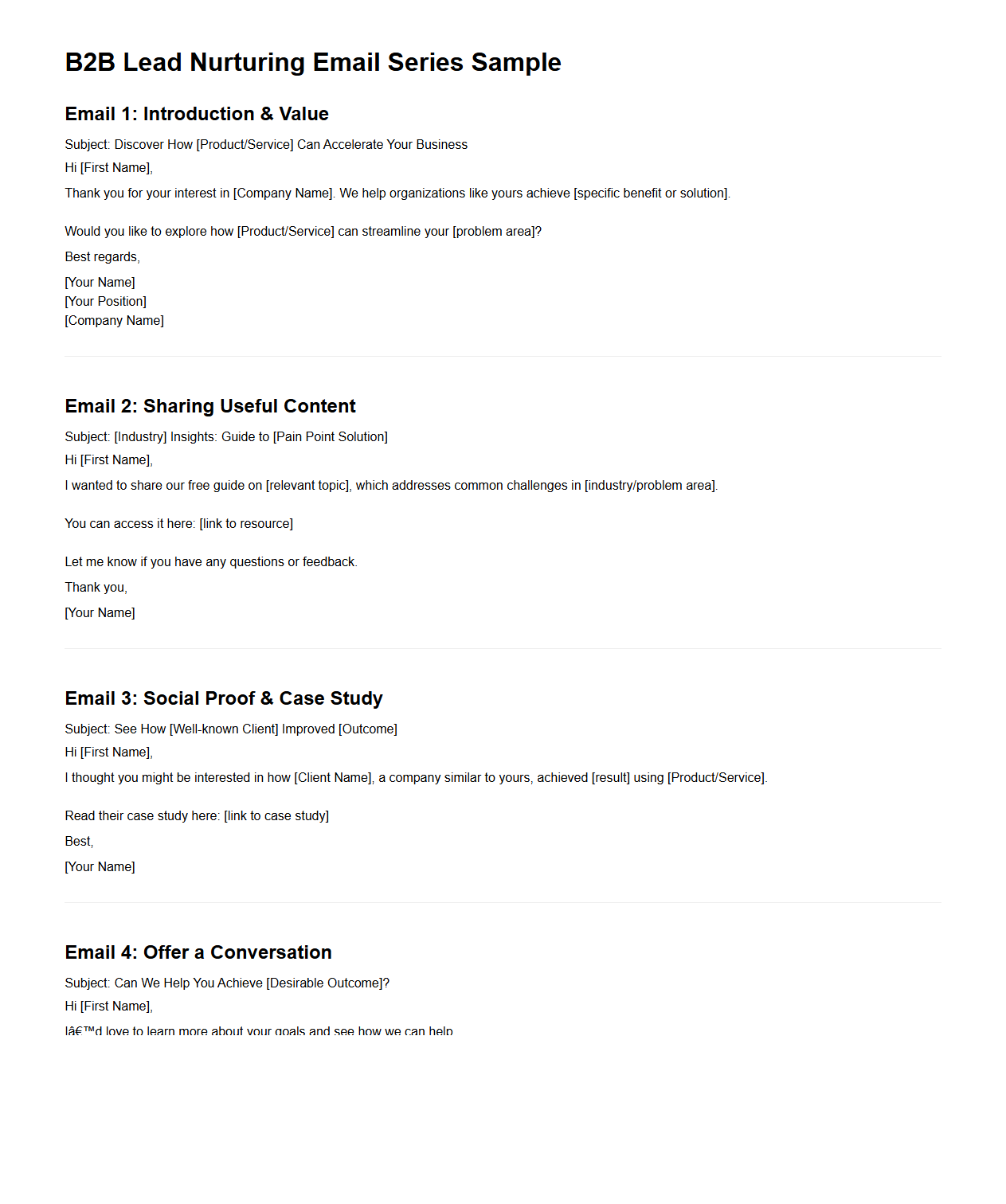 B2B Lead Nurturing Email Series Sample