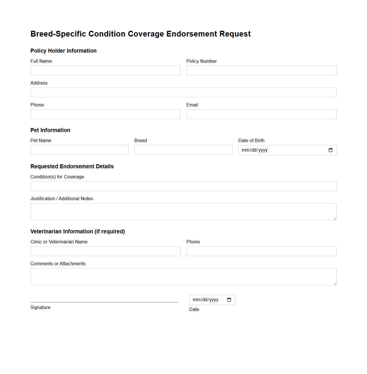 Breed-Specific Condition Coverage Endorsement Request