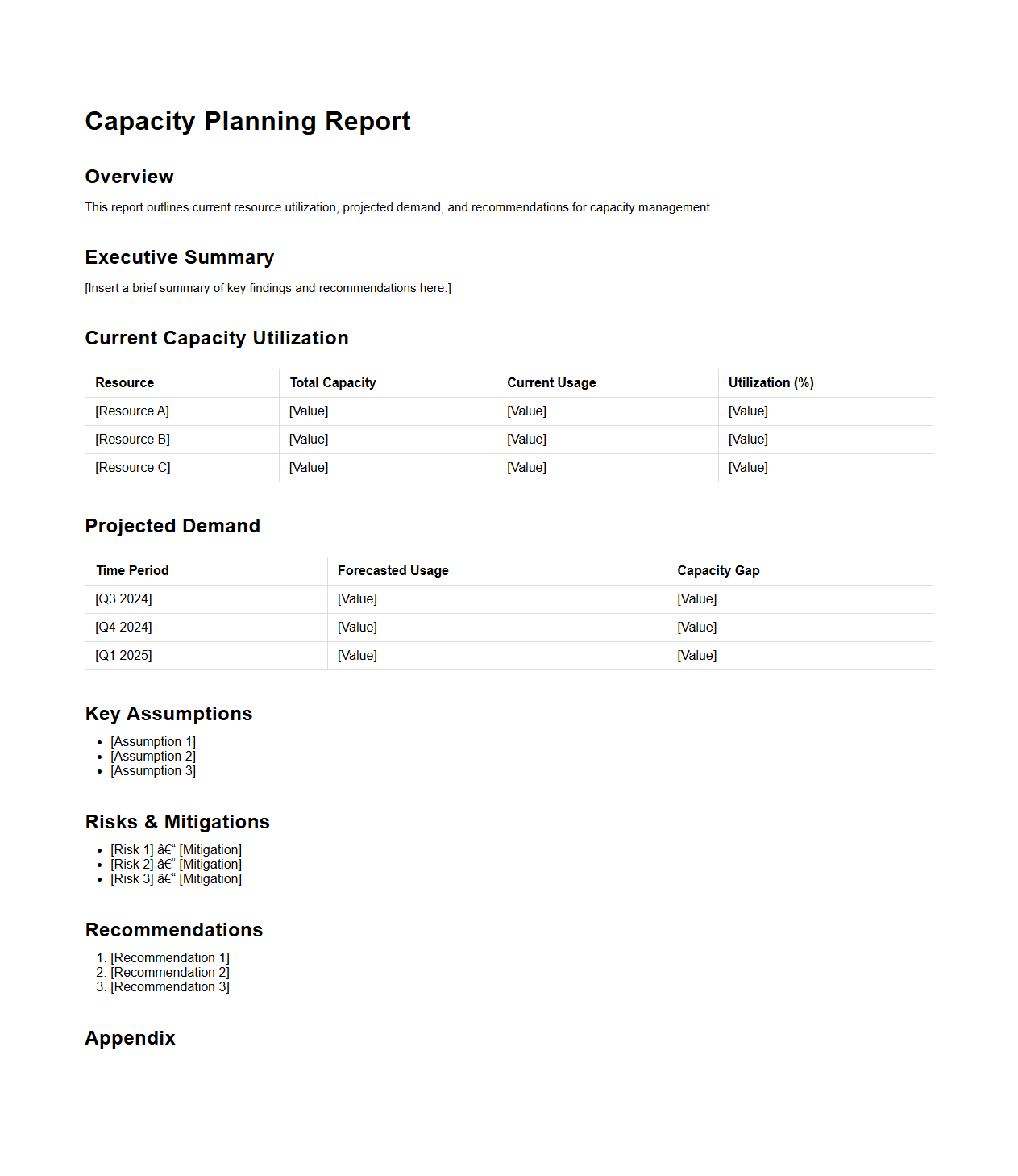 Capacity Planning Report Sample