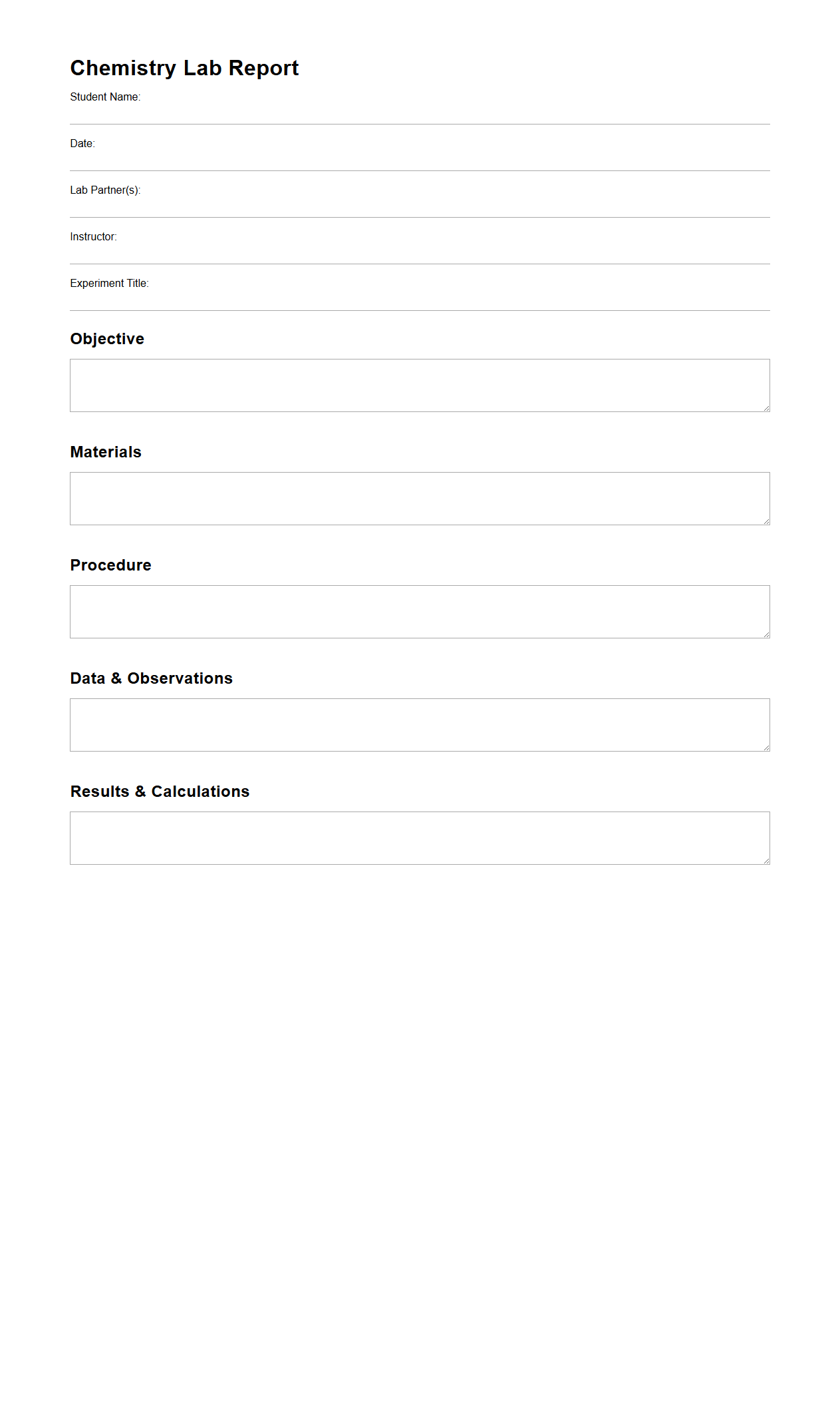 Chemistry Lab Report Homework Assignment Sheet