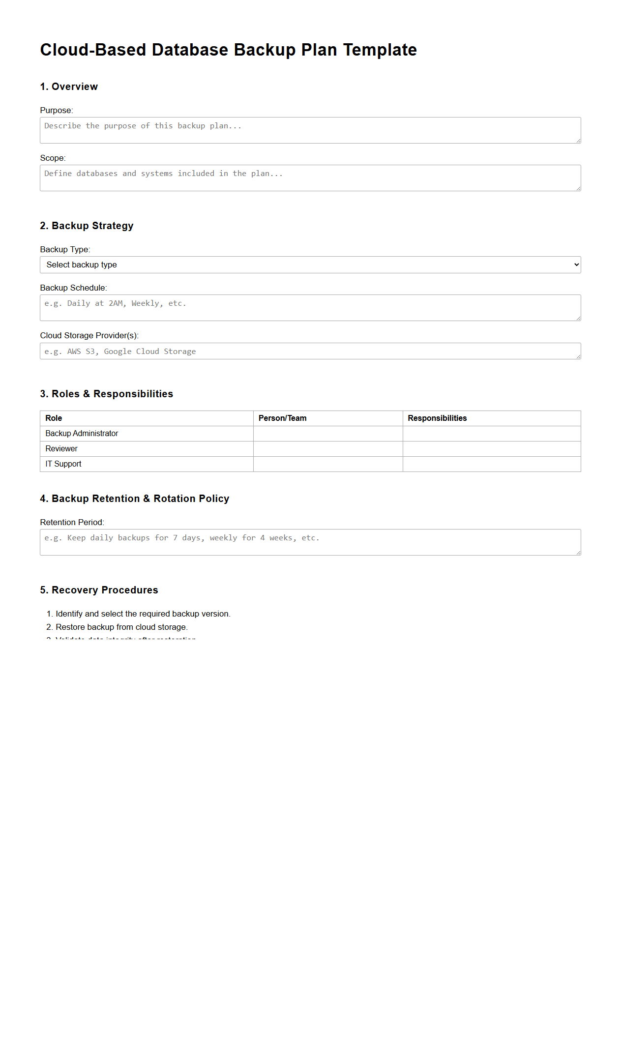Cloud-Based Database Backup Plan Template