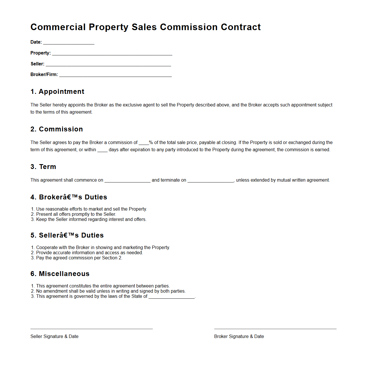 Commercial Property Sales Commission Contract Example