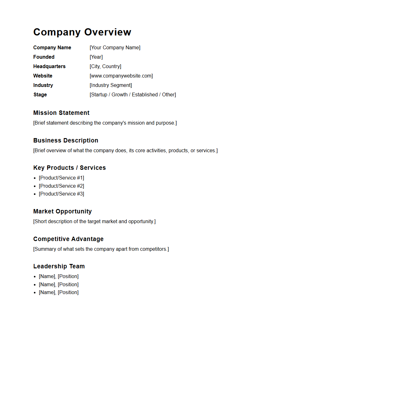 Company Overview in Investment Proposal