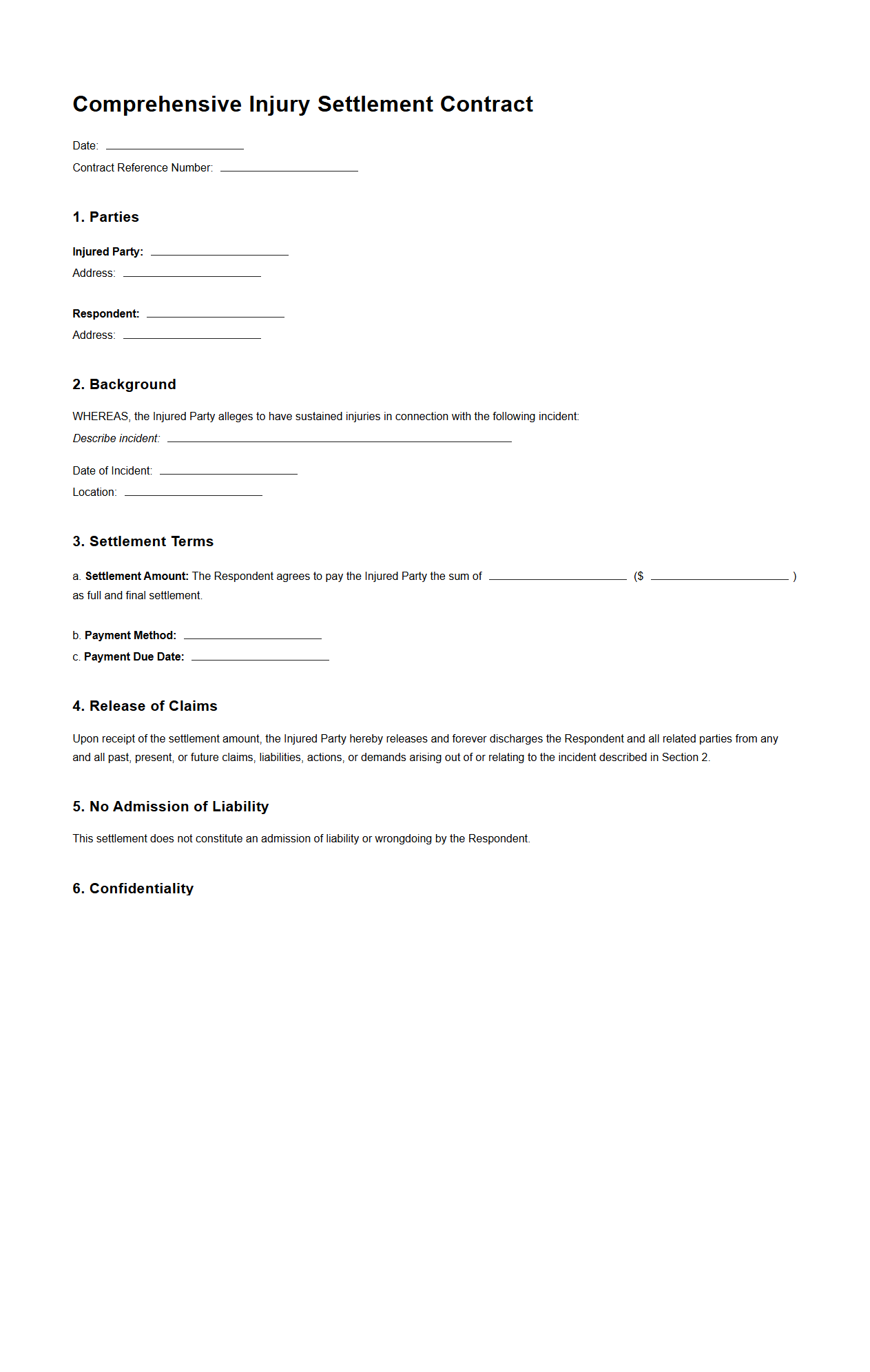 Comprehensive Injury Settlement Contract Format