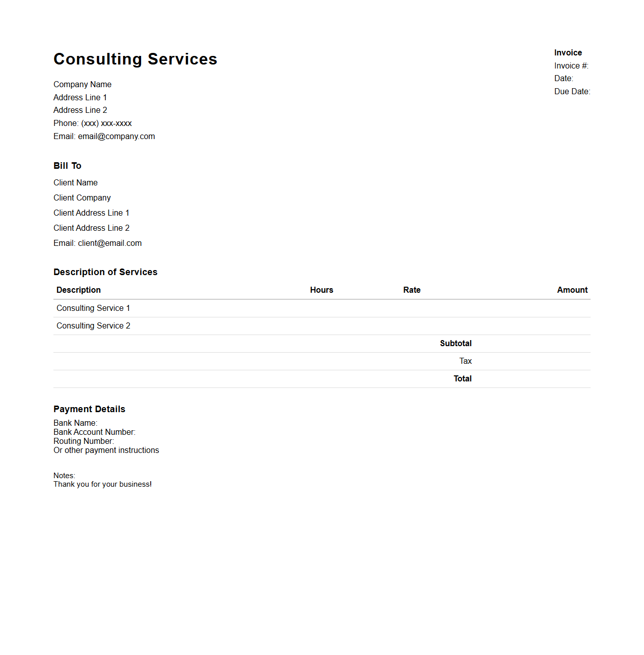 Consulting Services Invoice Template