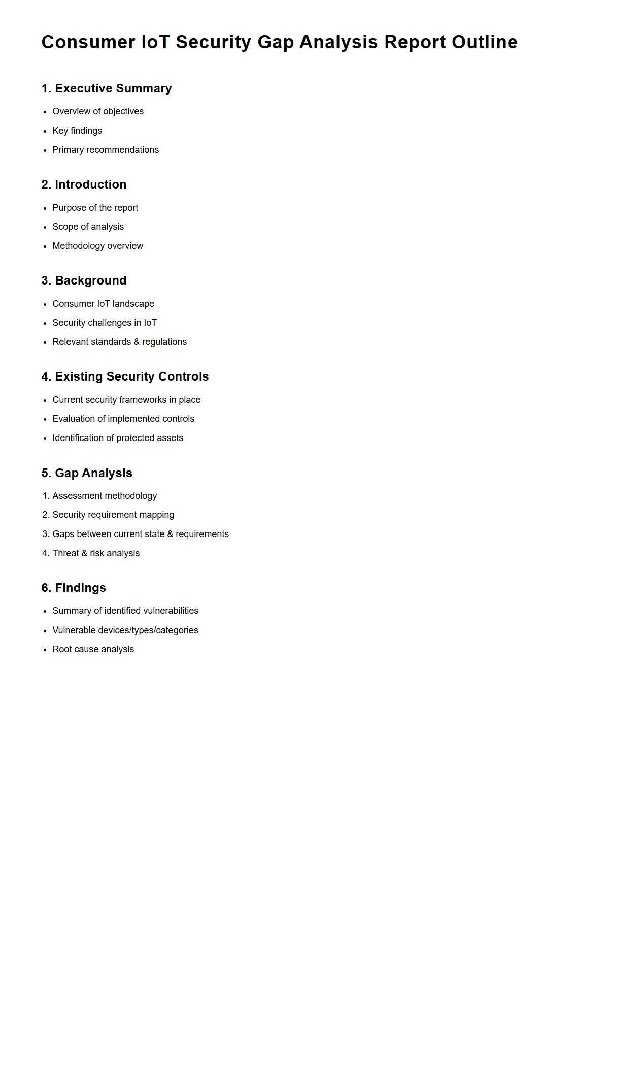 Consumer IoT Security Gap Analysis Report Outline