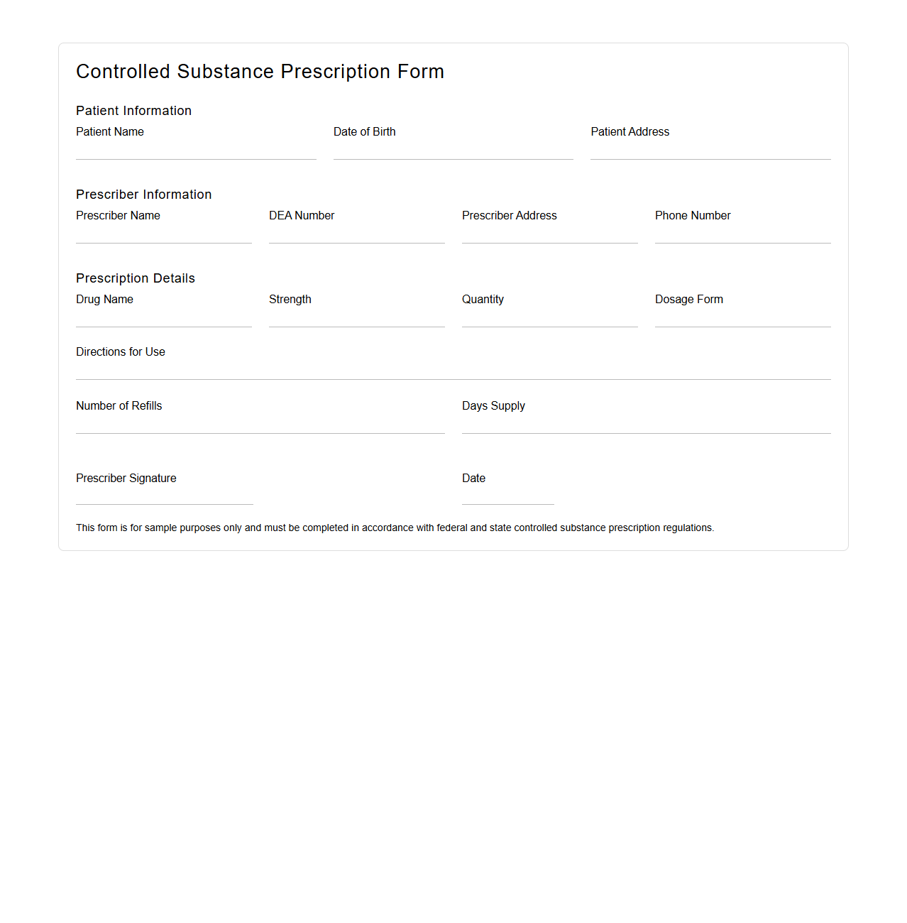 Controlled Substance Prescription Form Sample