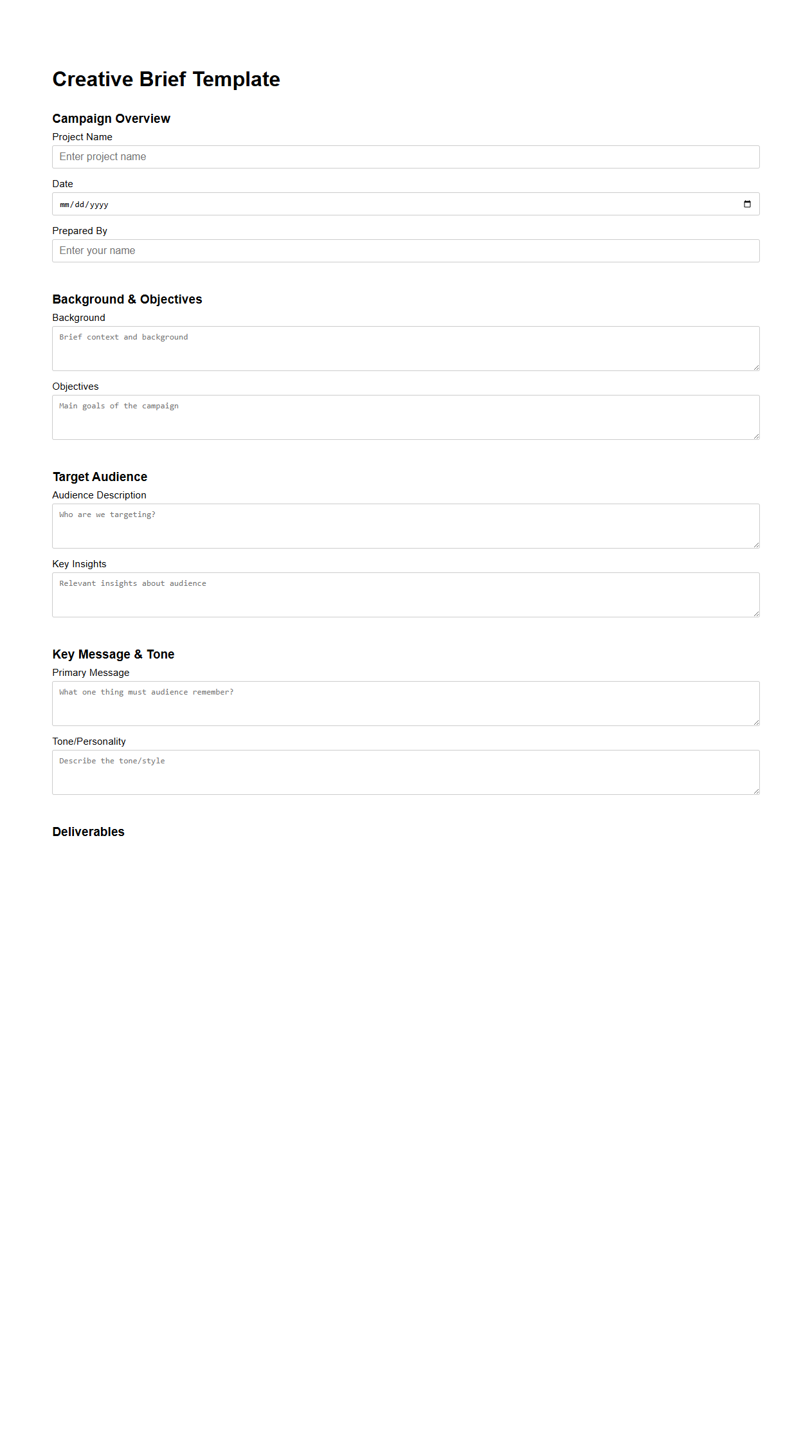 Creative Brief Template for Digital Advertising Campaigns
