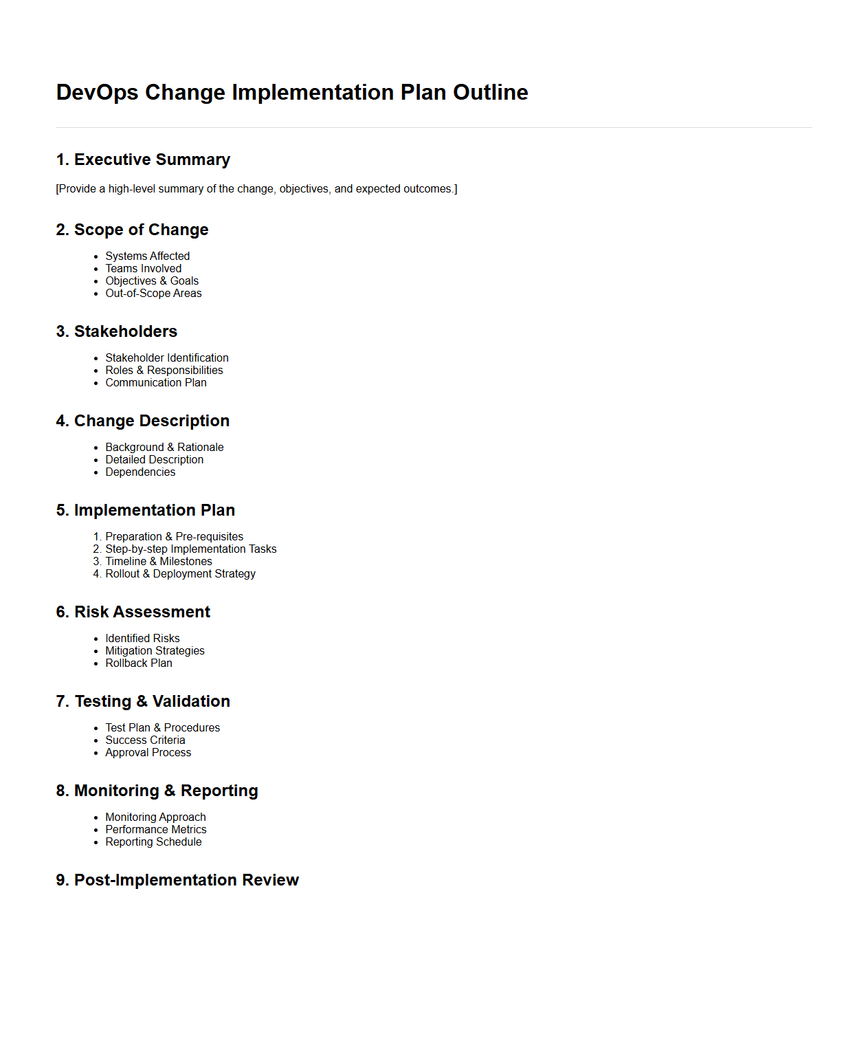 DevOps Change Implementation Plan Outline