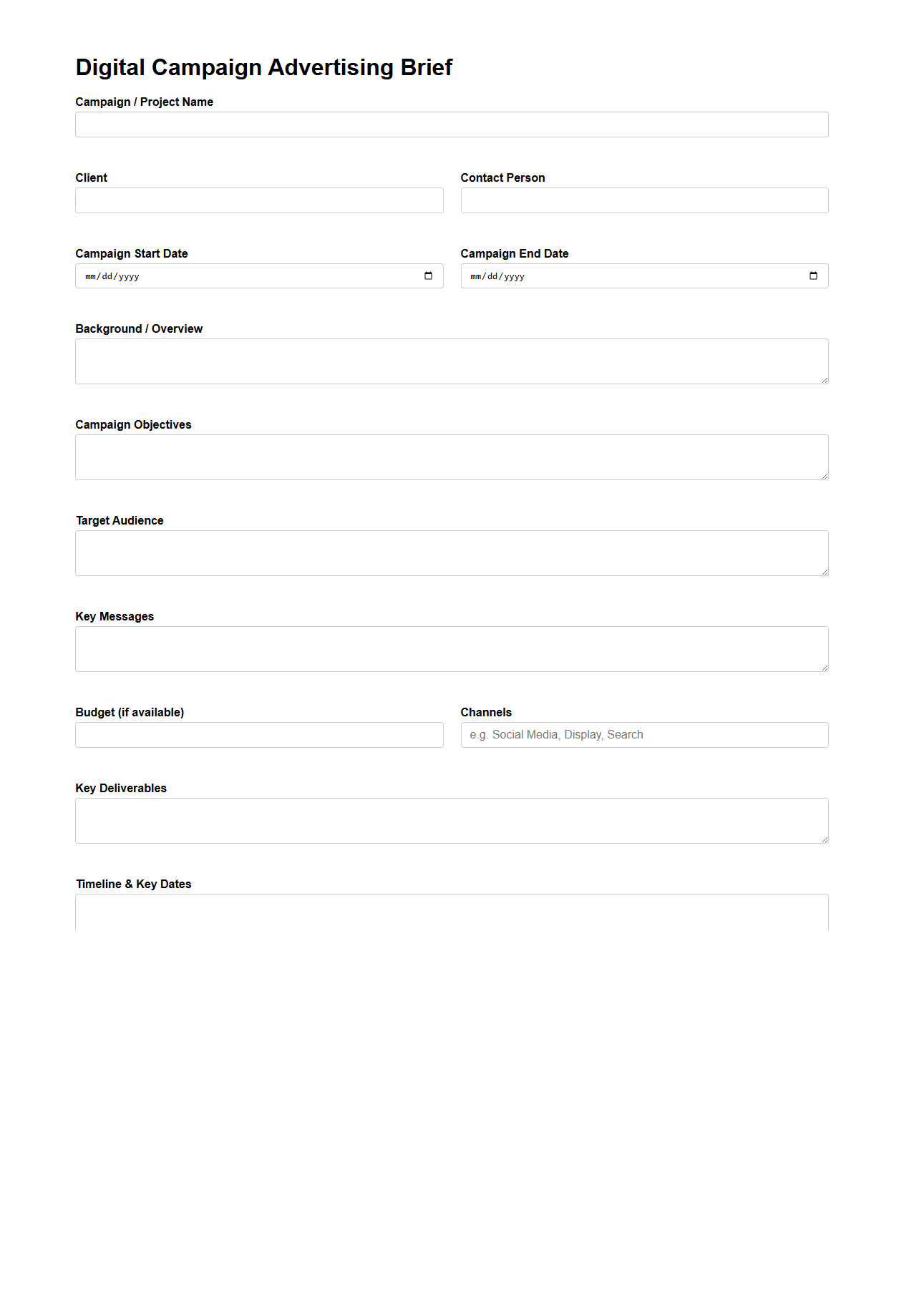 Digital Campaign Advertising Brief Template for Agencies