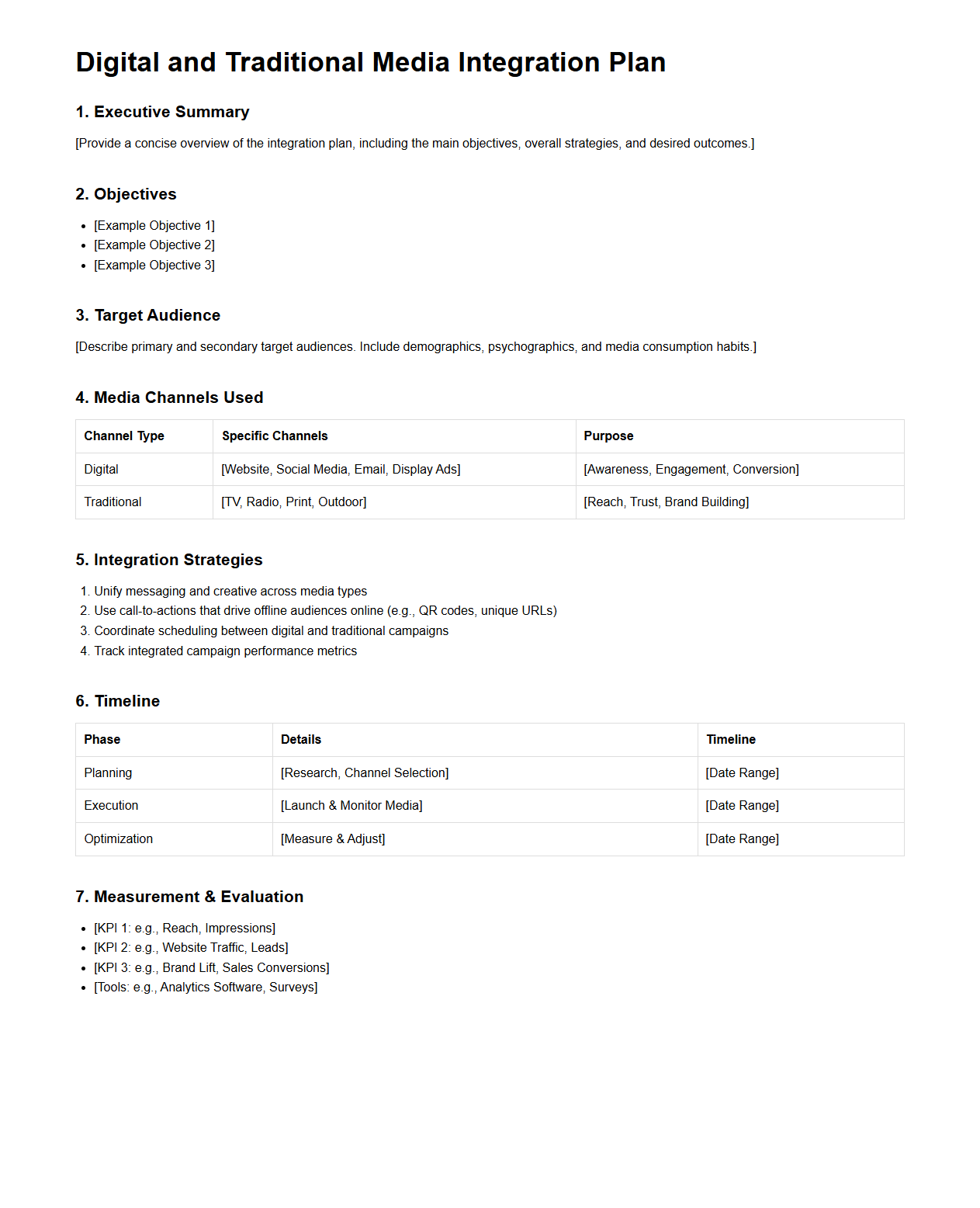 Digital and Traditional Media Integration Plan