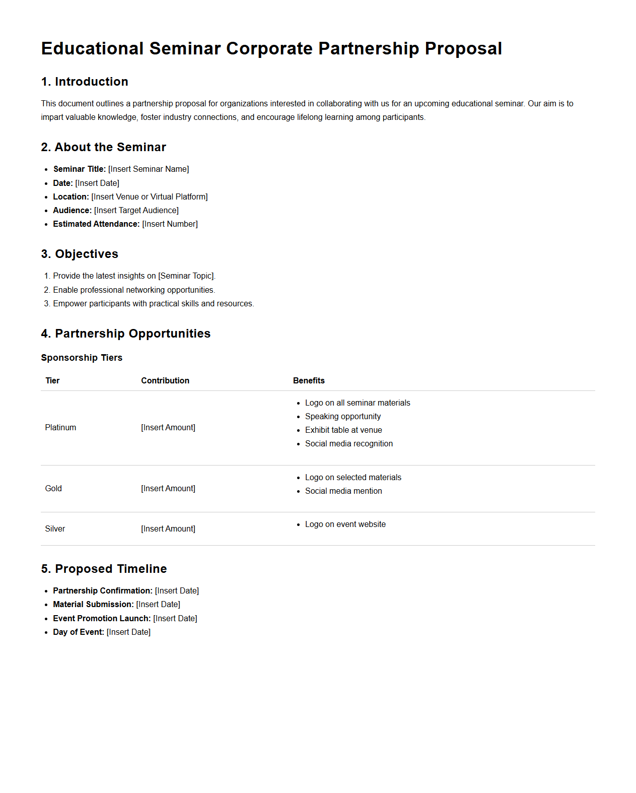 Educational Seminar Corporate Partnership Proposal