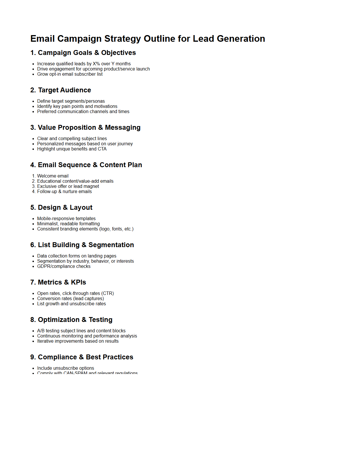 Email Campaign Strategy Outline for Lead Generation