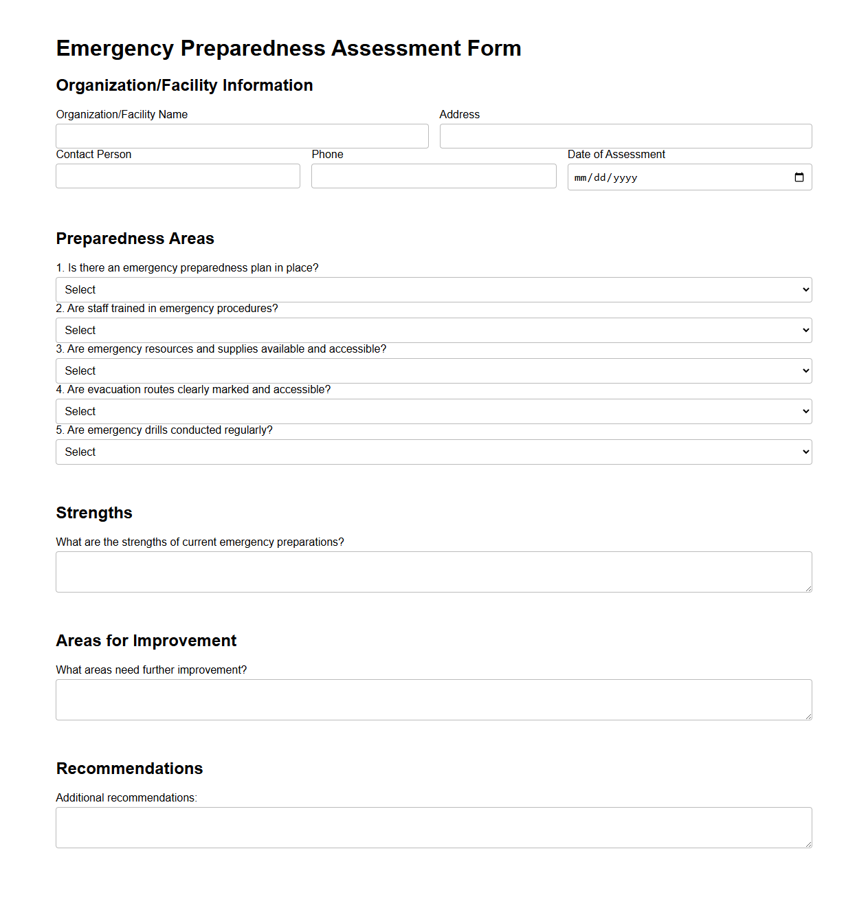 Emergency Preparedness Assessment Form