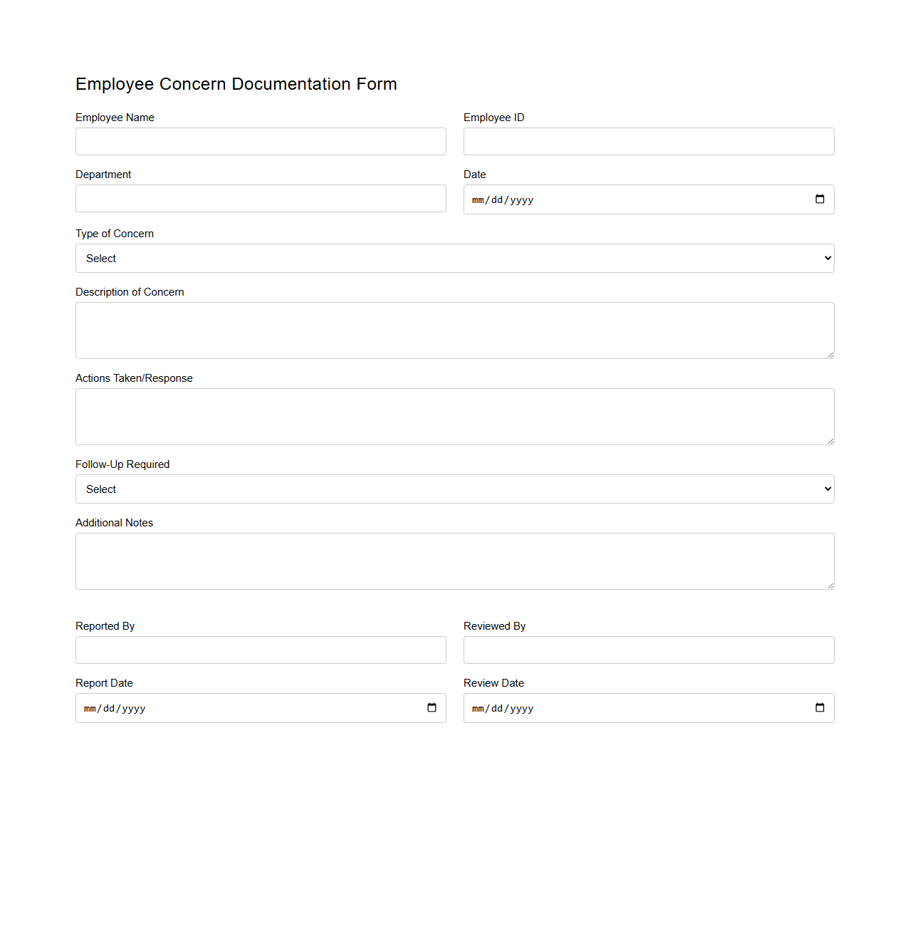 Employee Concern Documentation Form