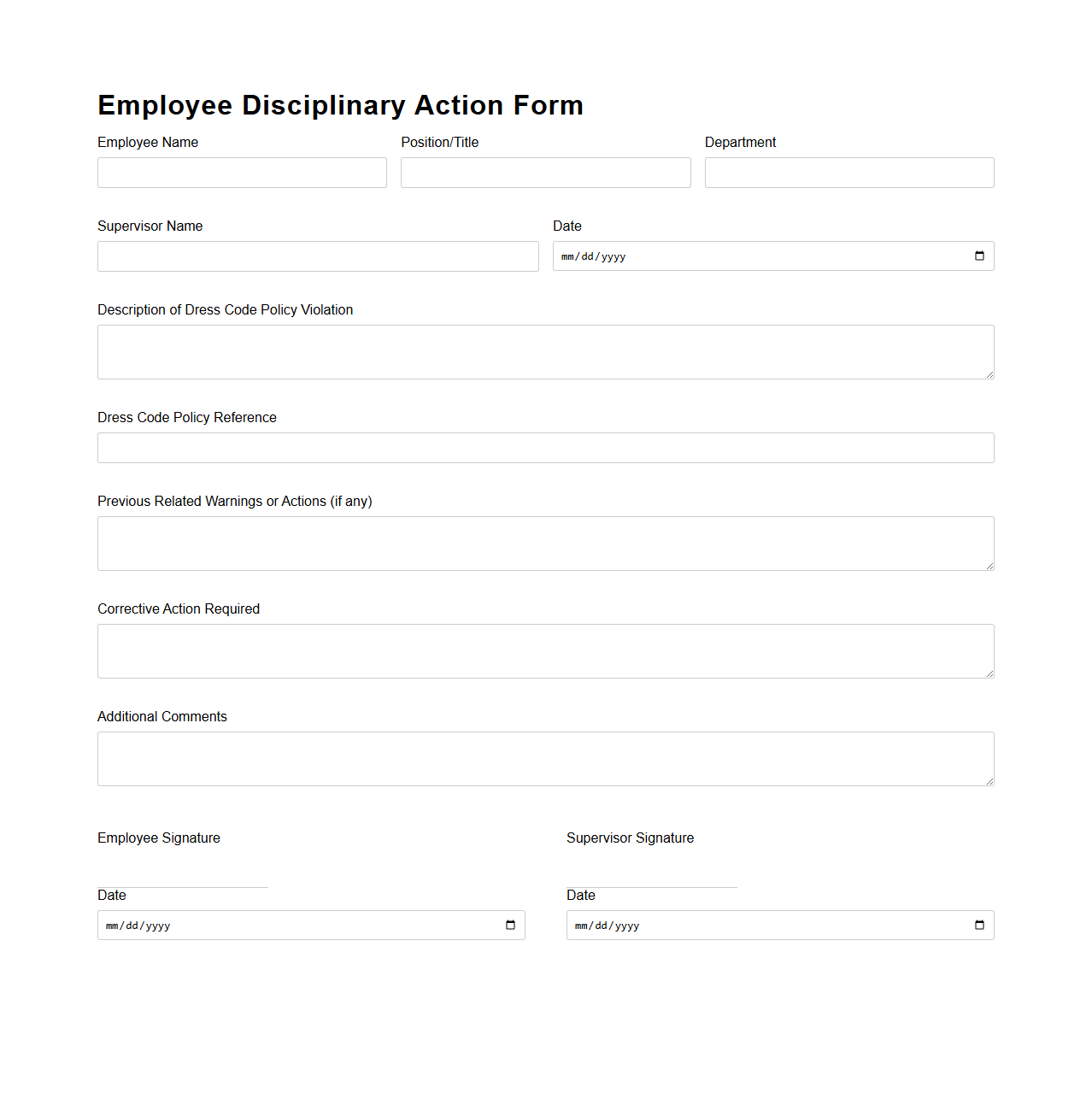 Employee Disciplinary Action for Dress Code Policy Violation