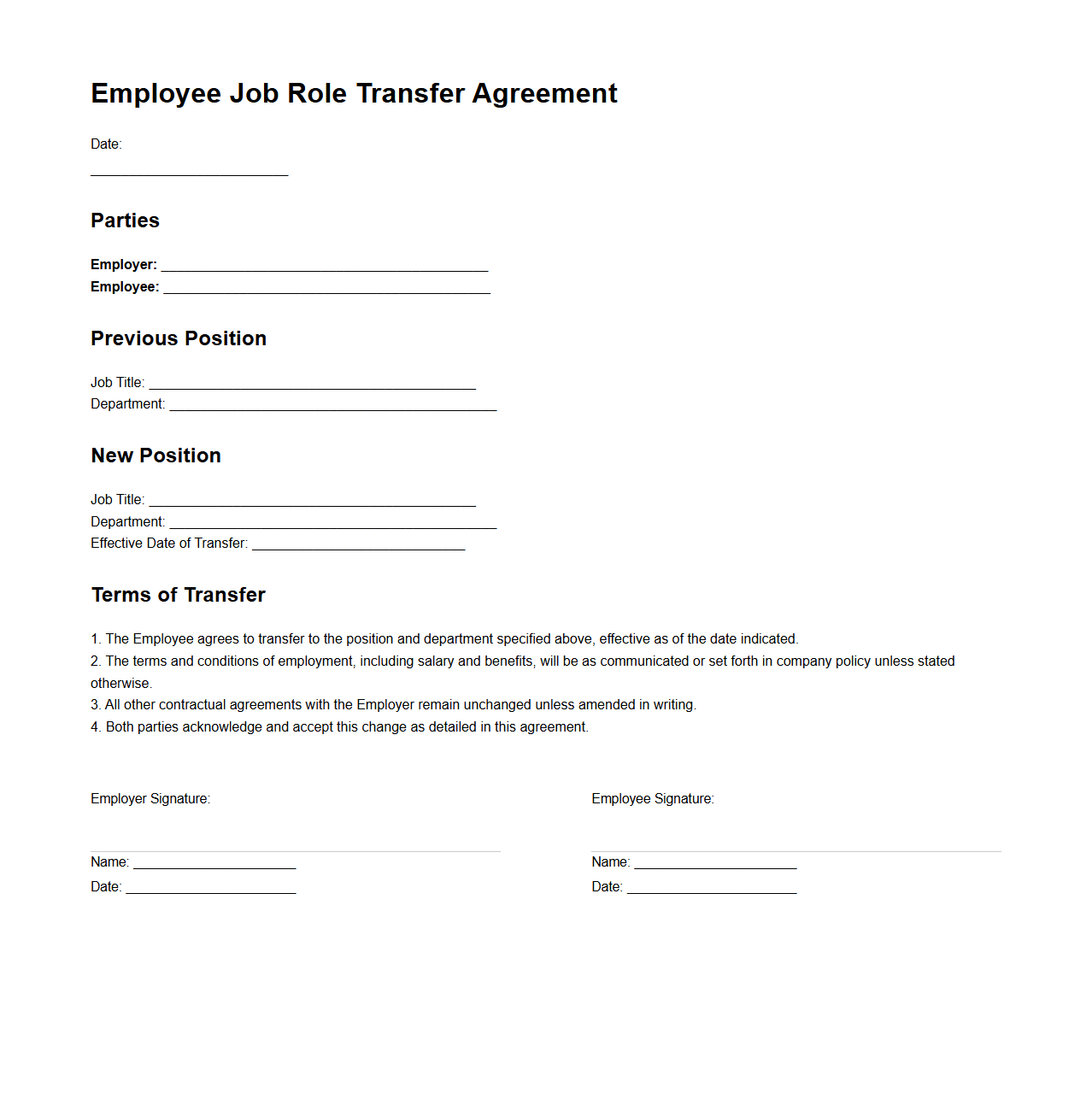 Employee Job Role Transfer Agreement Example
