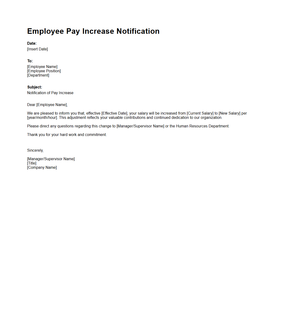 Employee Pay Increase Notification Sample