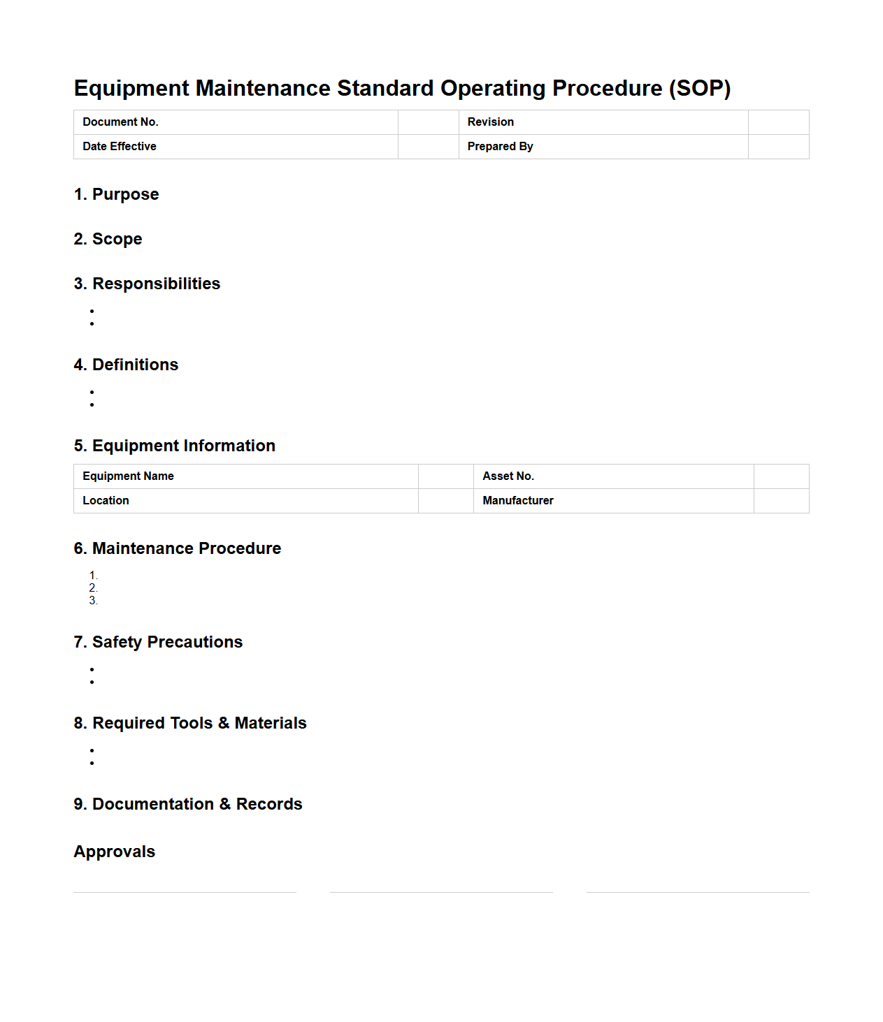 Equipment Maintenance Standard Operating Procedure Template
