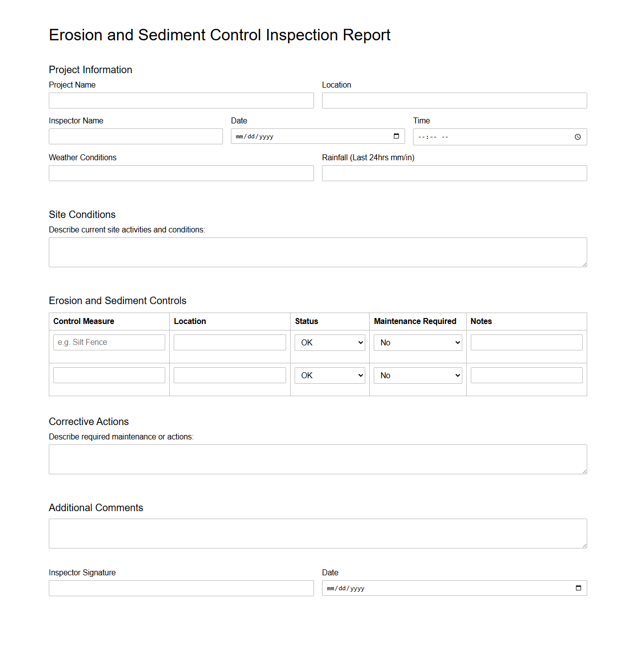 Erosion and Sediment Control Inspection Report