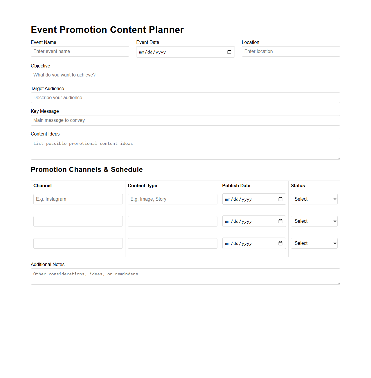 Event Promotion Content Planner