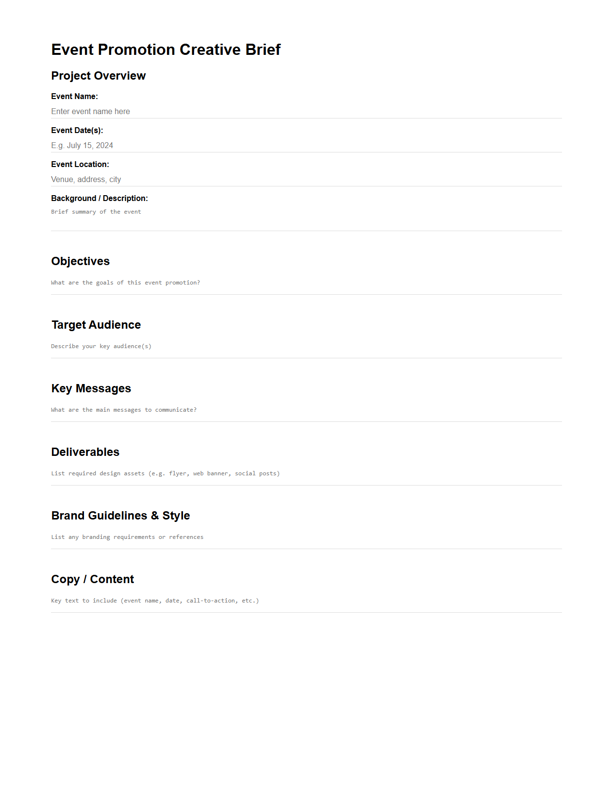 Event Promotion Creative Brief Example for Designers