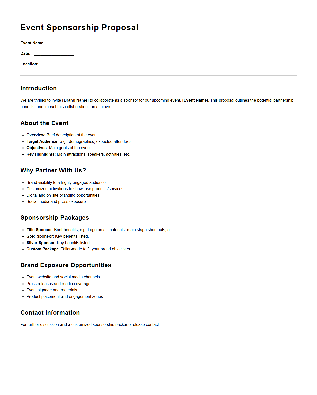 Event Sponsorship Proposal Template for Brand Collaboration