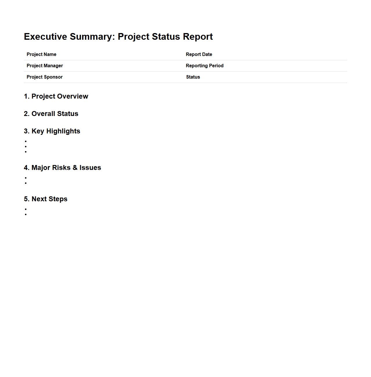Executive Summary Project Status Report Example