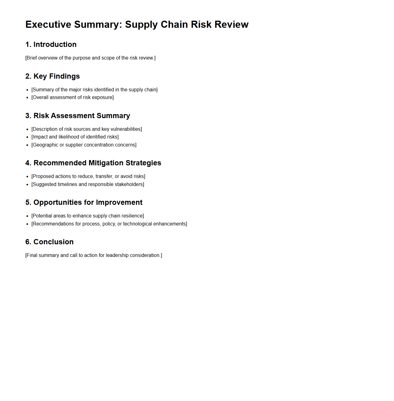 Executive Summary Structure for Supply Chain Risk Review