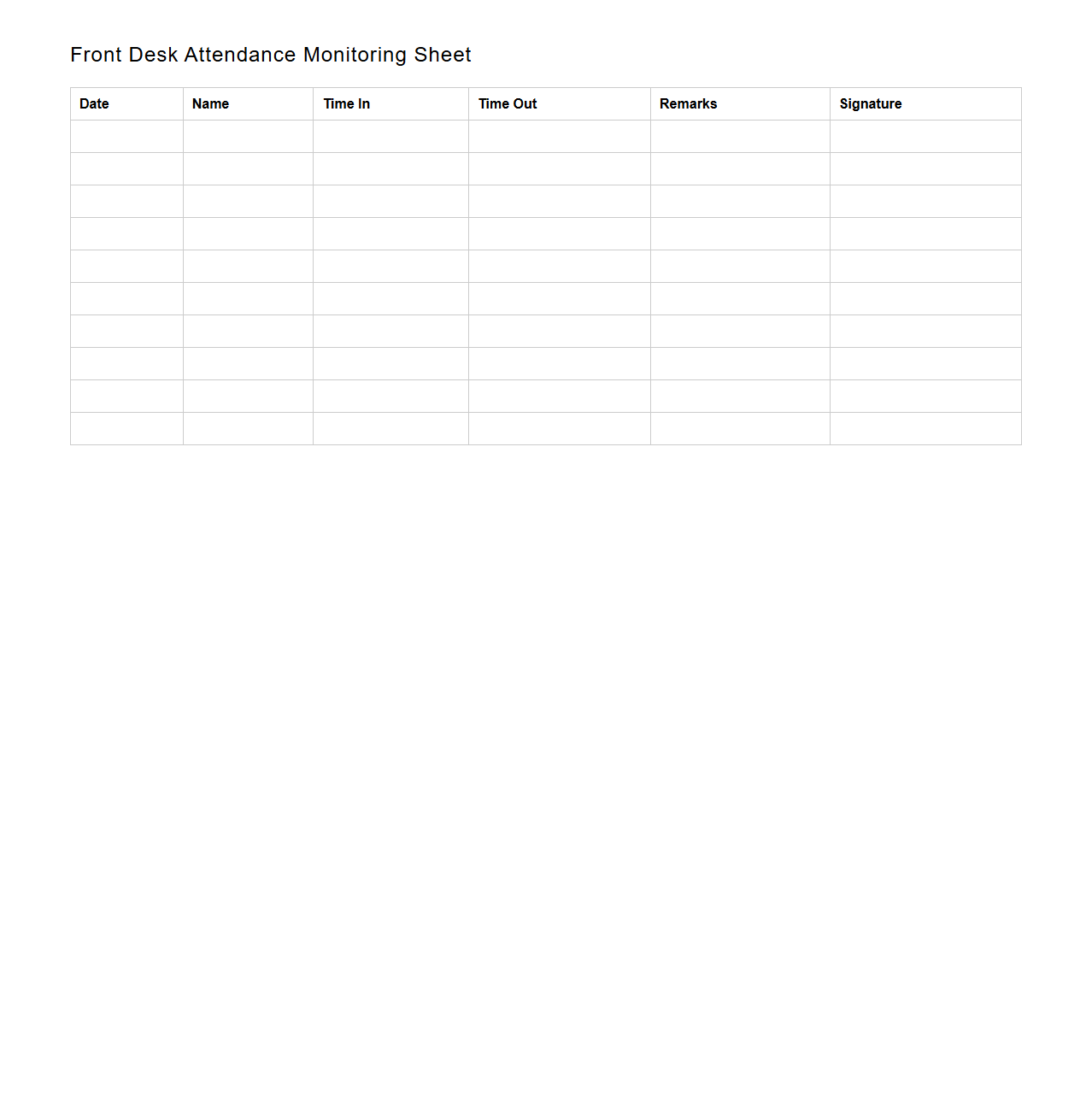 Front Desk Attendance Monitoring Sheet