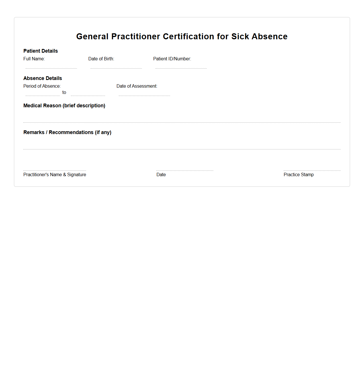 General Practitioner Certification for Sick Absence