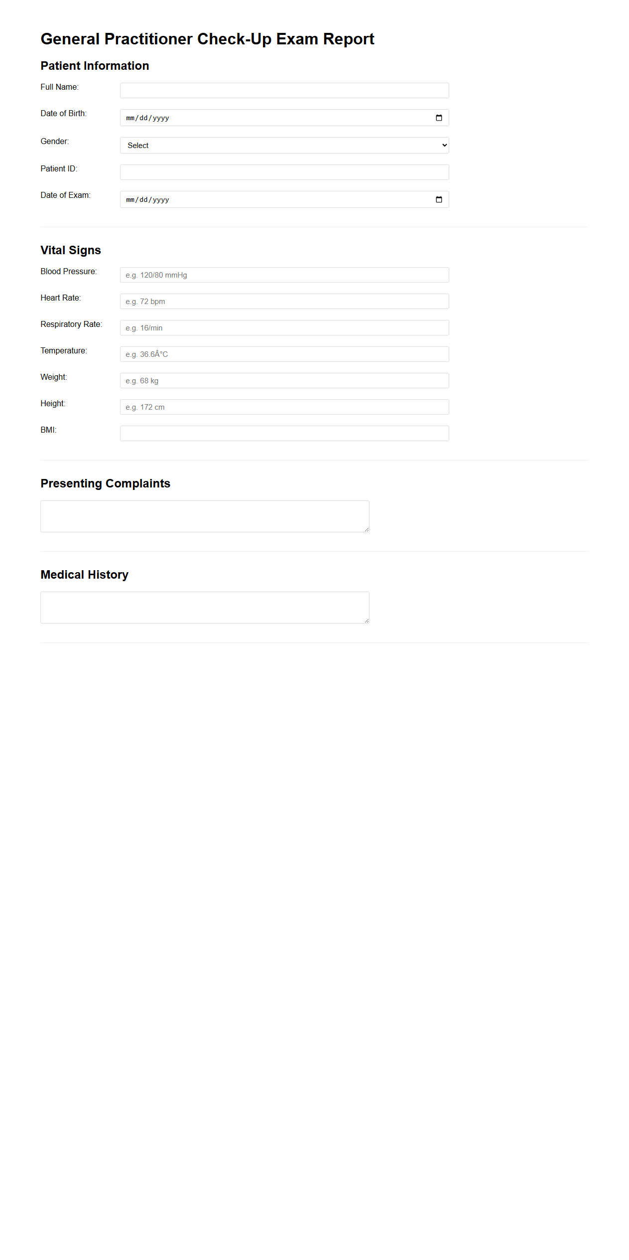 General Practitioner Check-Up Exam Report