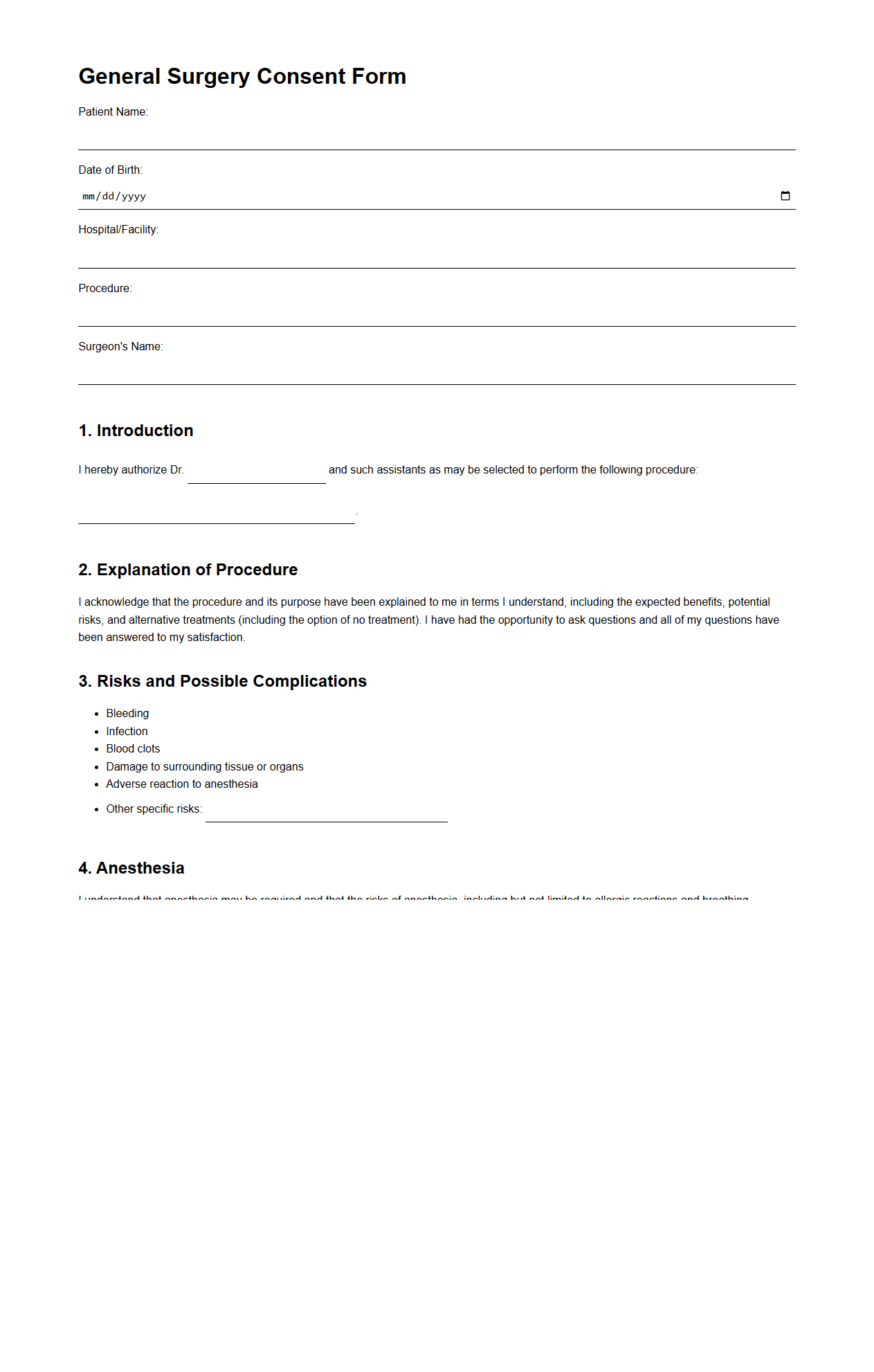 General Surgery Consent Form Sample