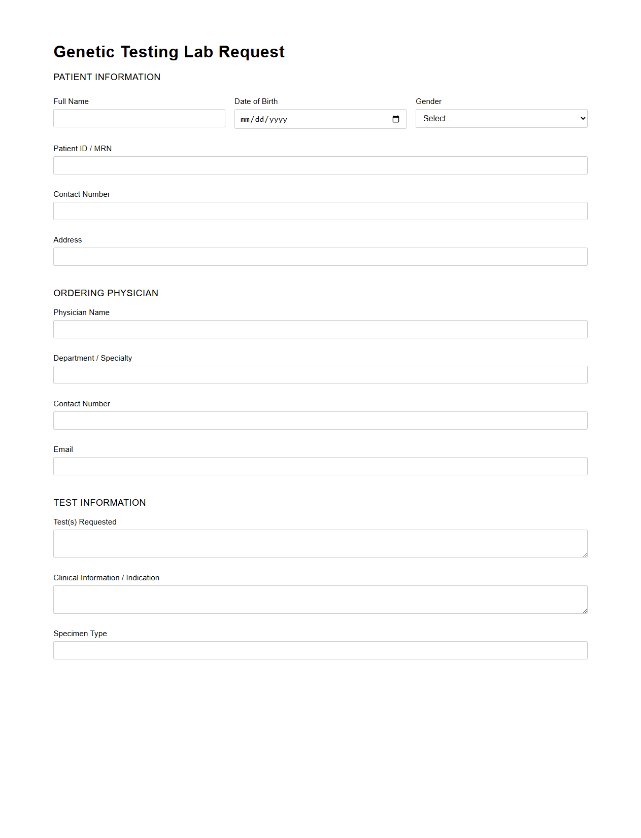 Genetic Testing Lab Request Template