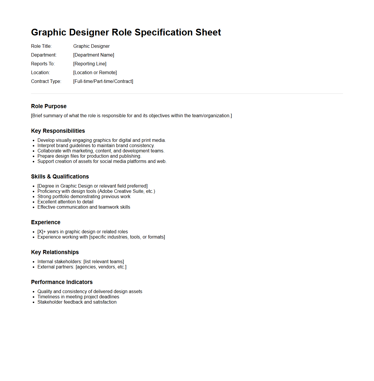 Graphic Designer Role Specification Sheet