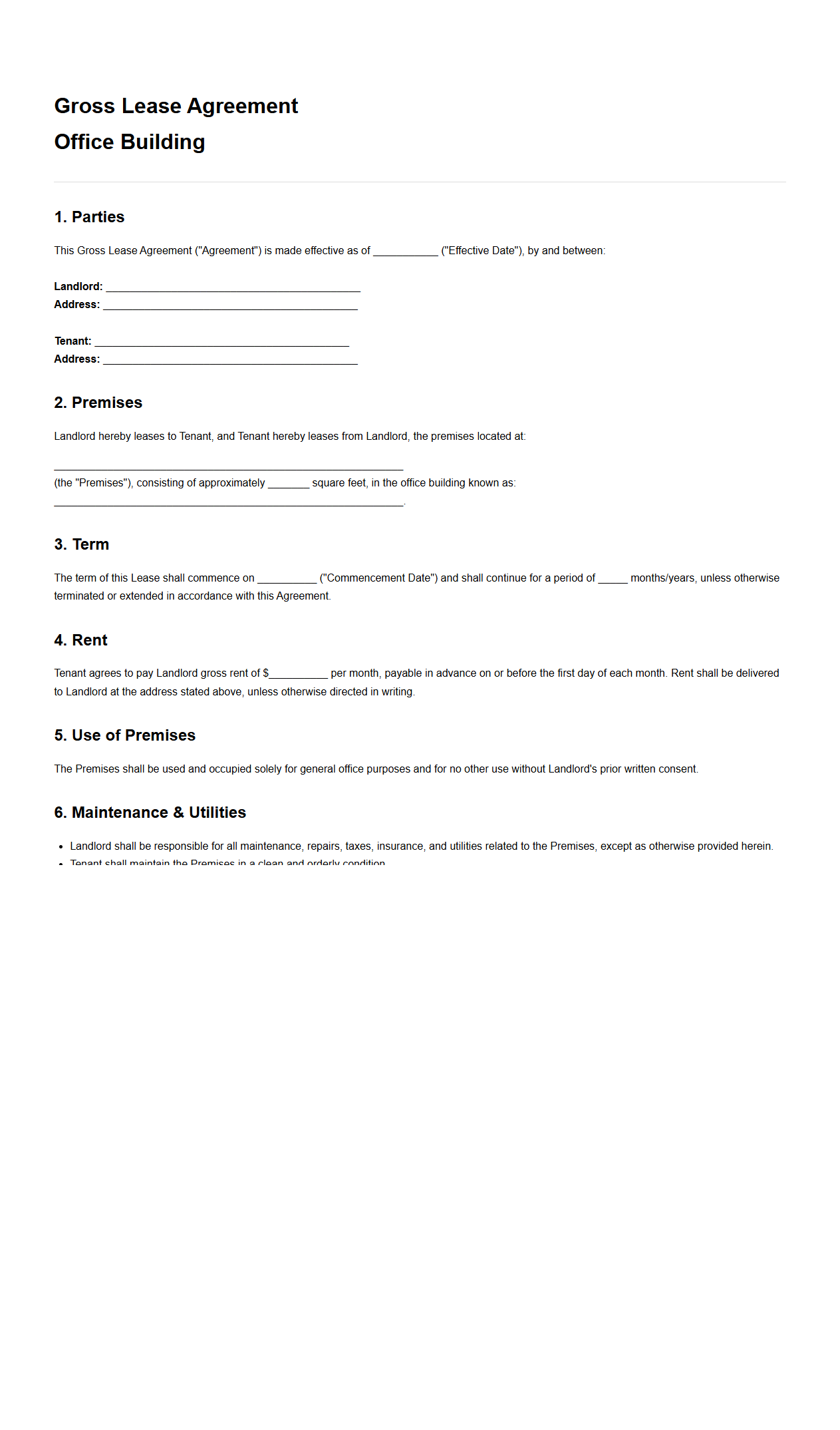 Gross Lease Sample for Office Buildings