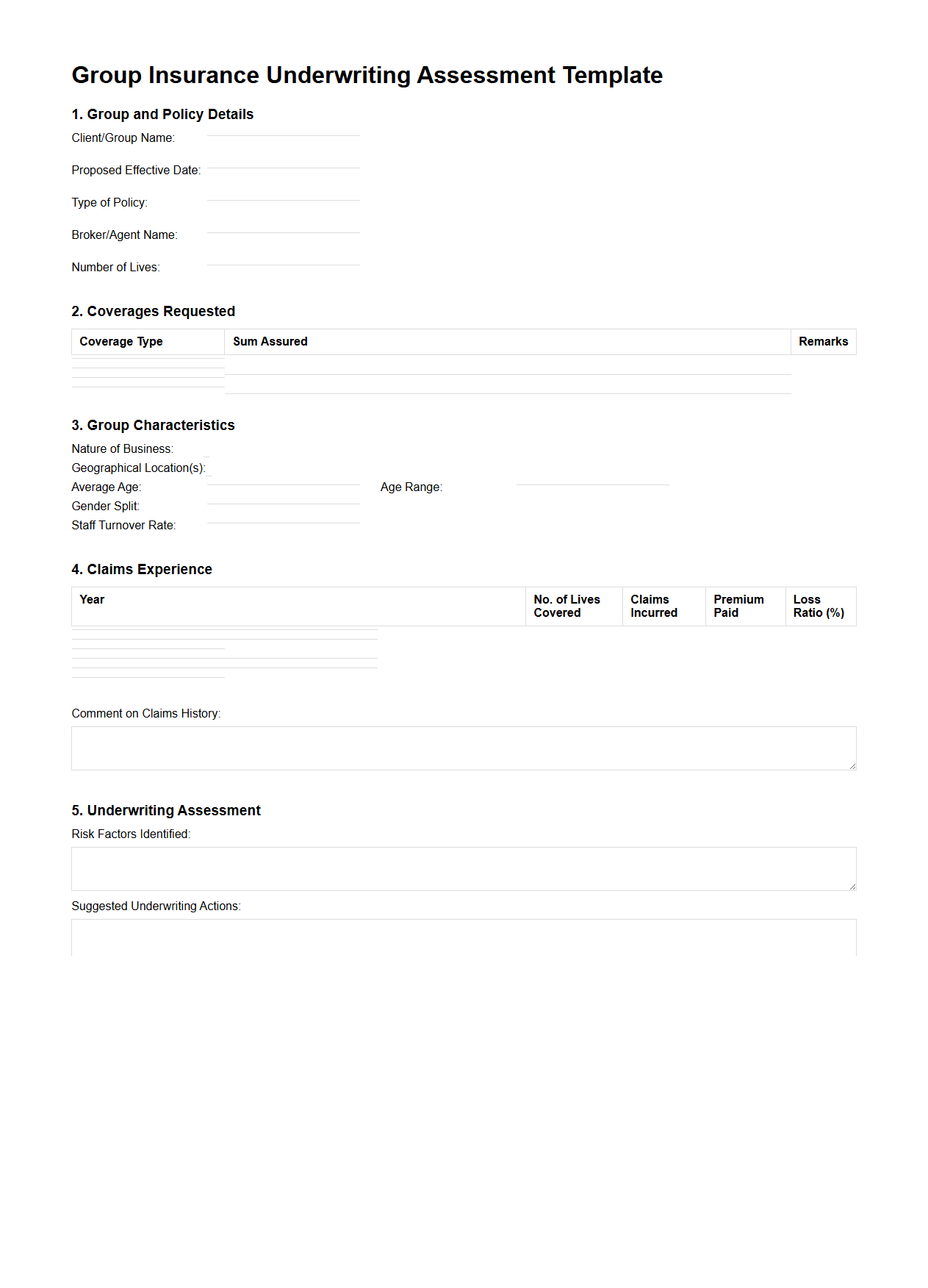 Group Insurance Underwriting Assessment Template