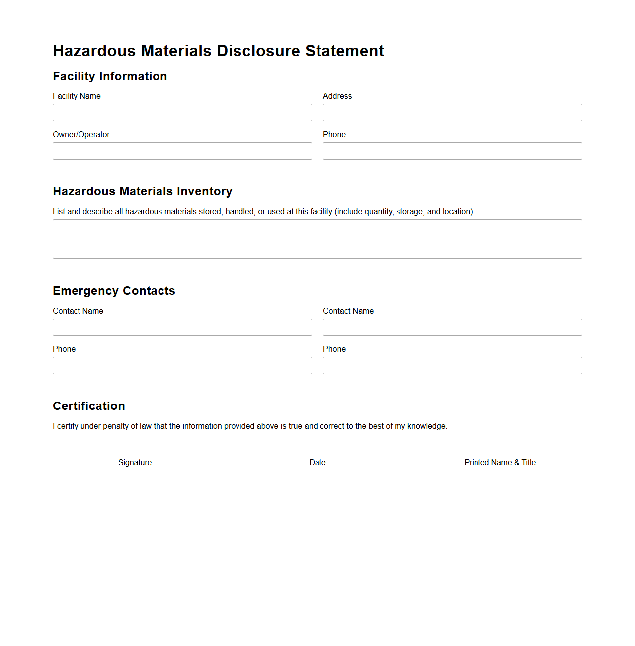 Hazardous Materials Disclosure Statement