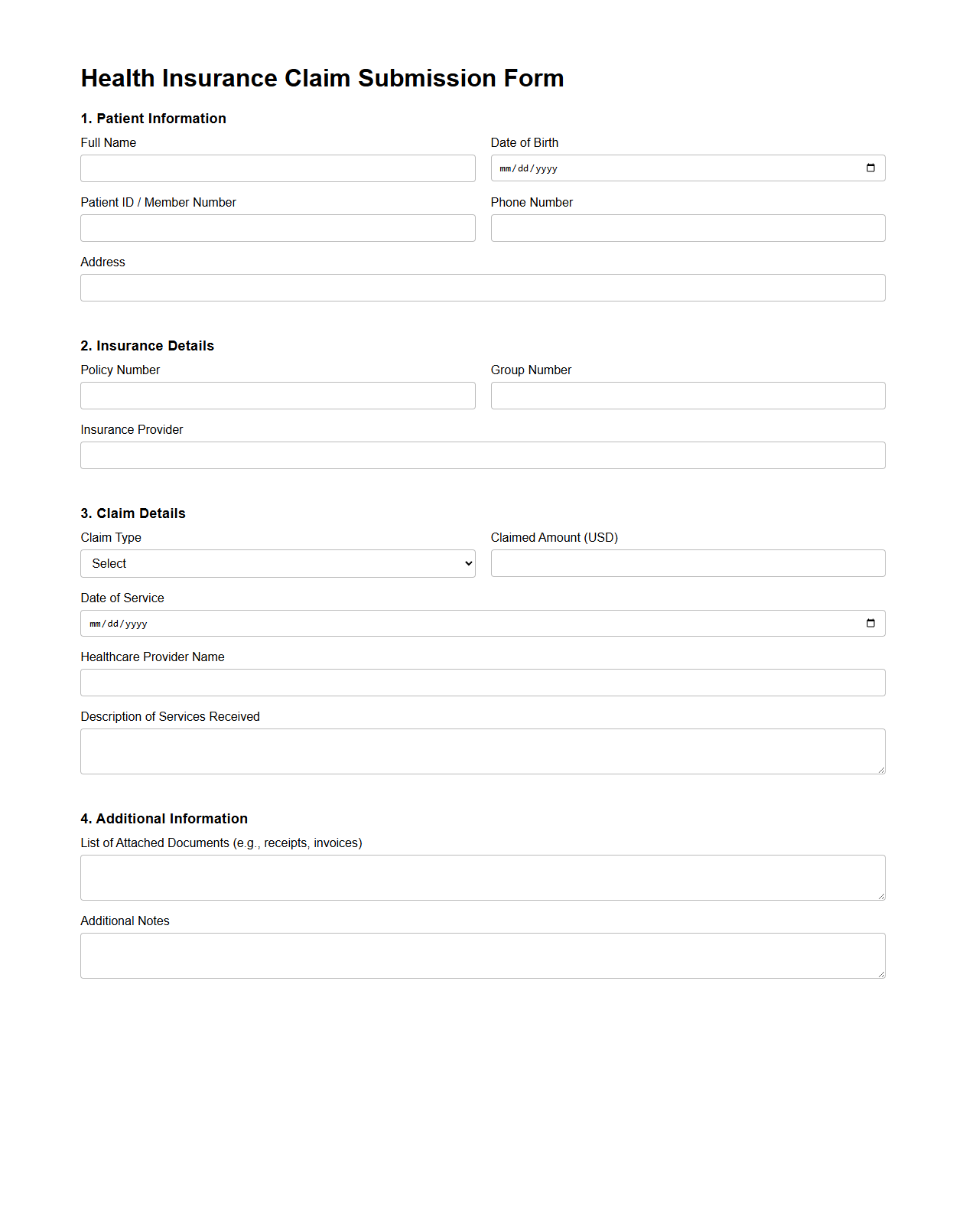 Health Insurance Claim Submission Form Example