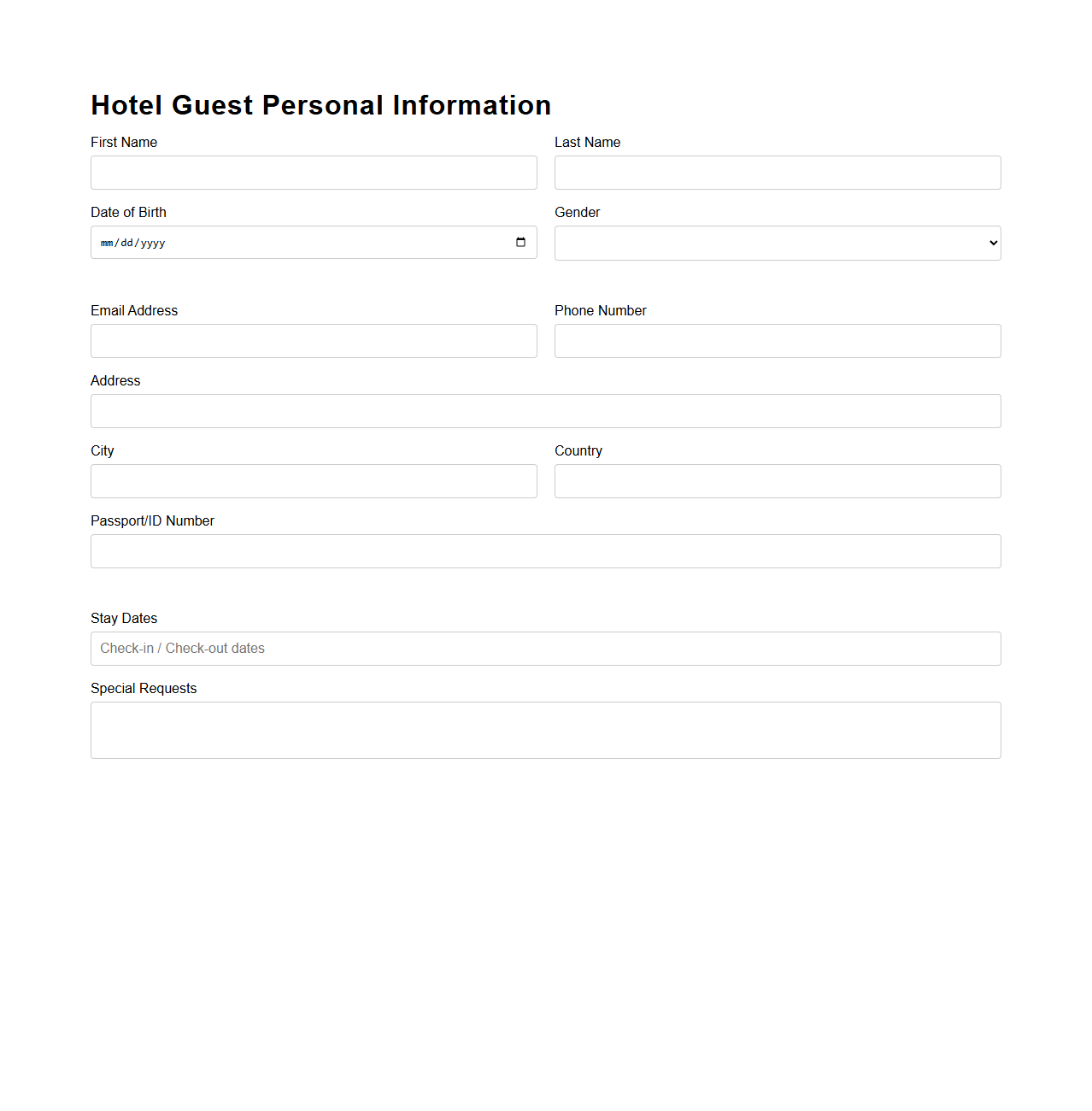Hotel Guest Personal Information Document