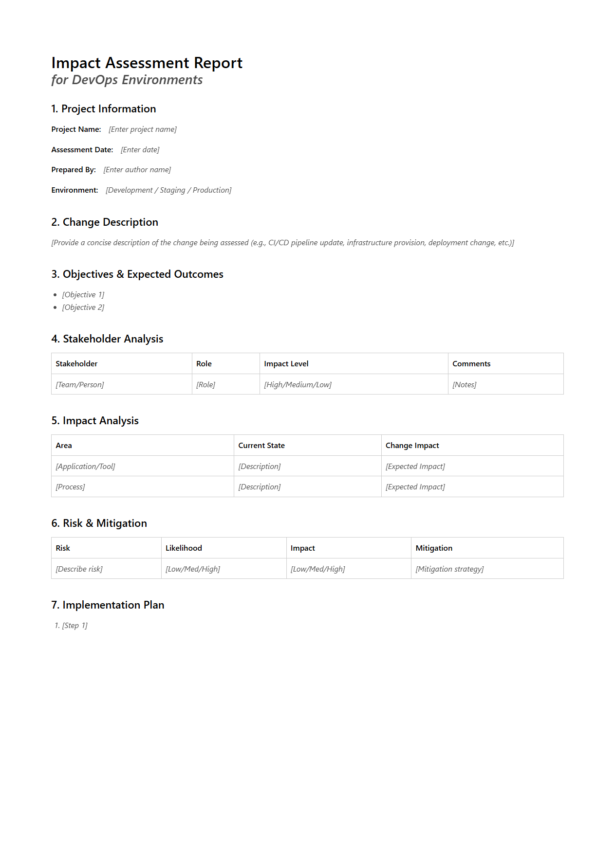 Impact Assessment Report Example for DevOps Environments