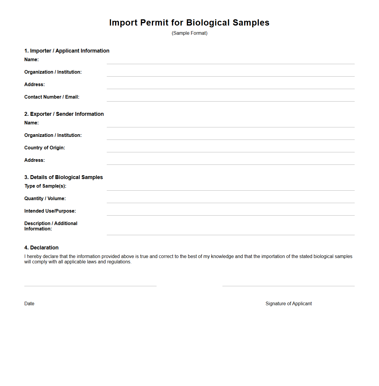 Import Permit Format for Biological Samples