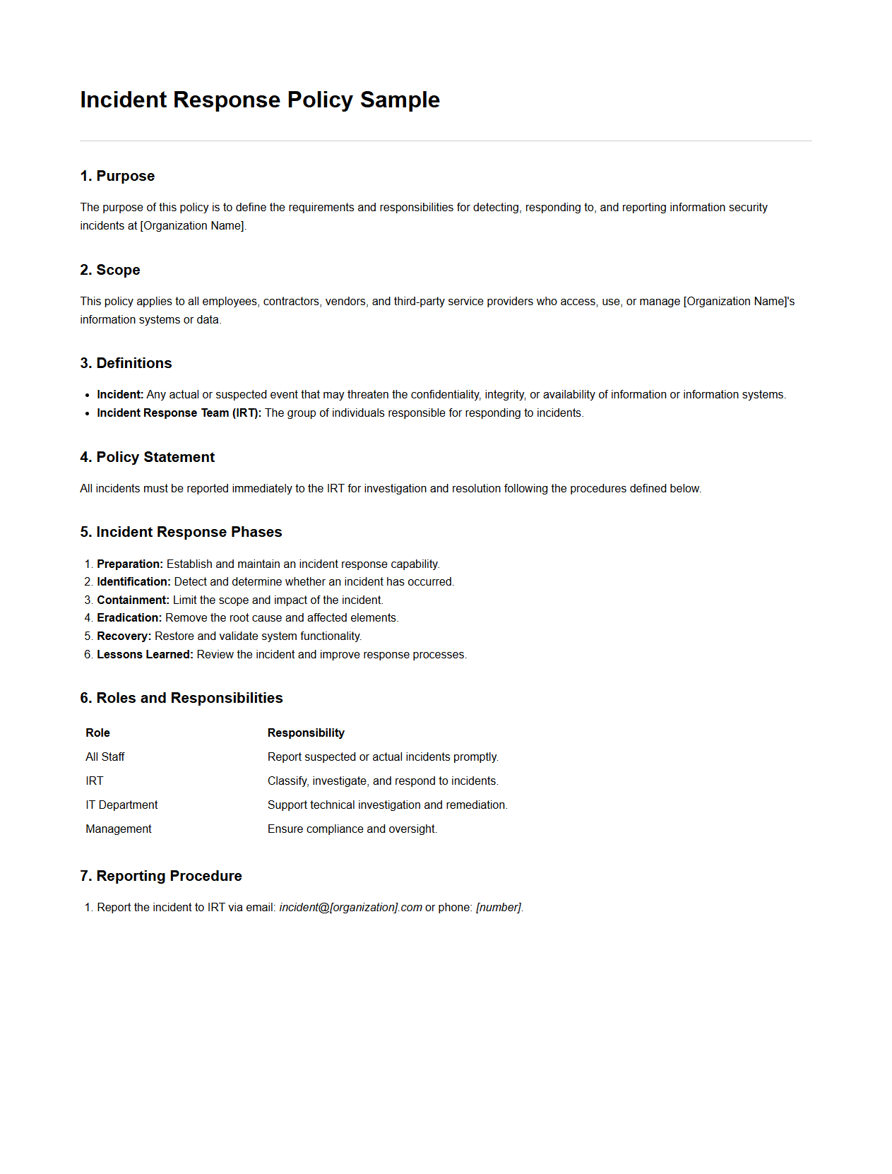 Incident Response Policy Sample