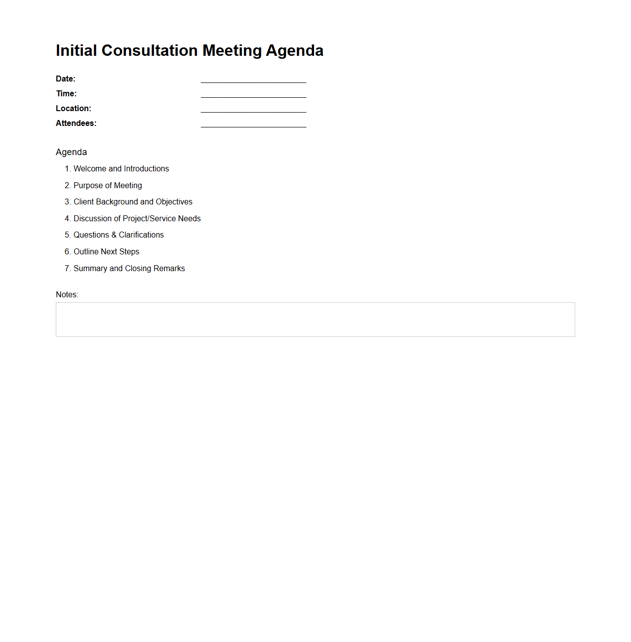 Initial Consultation Meeting Agenda