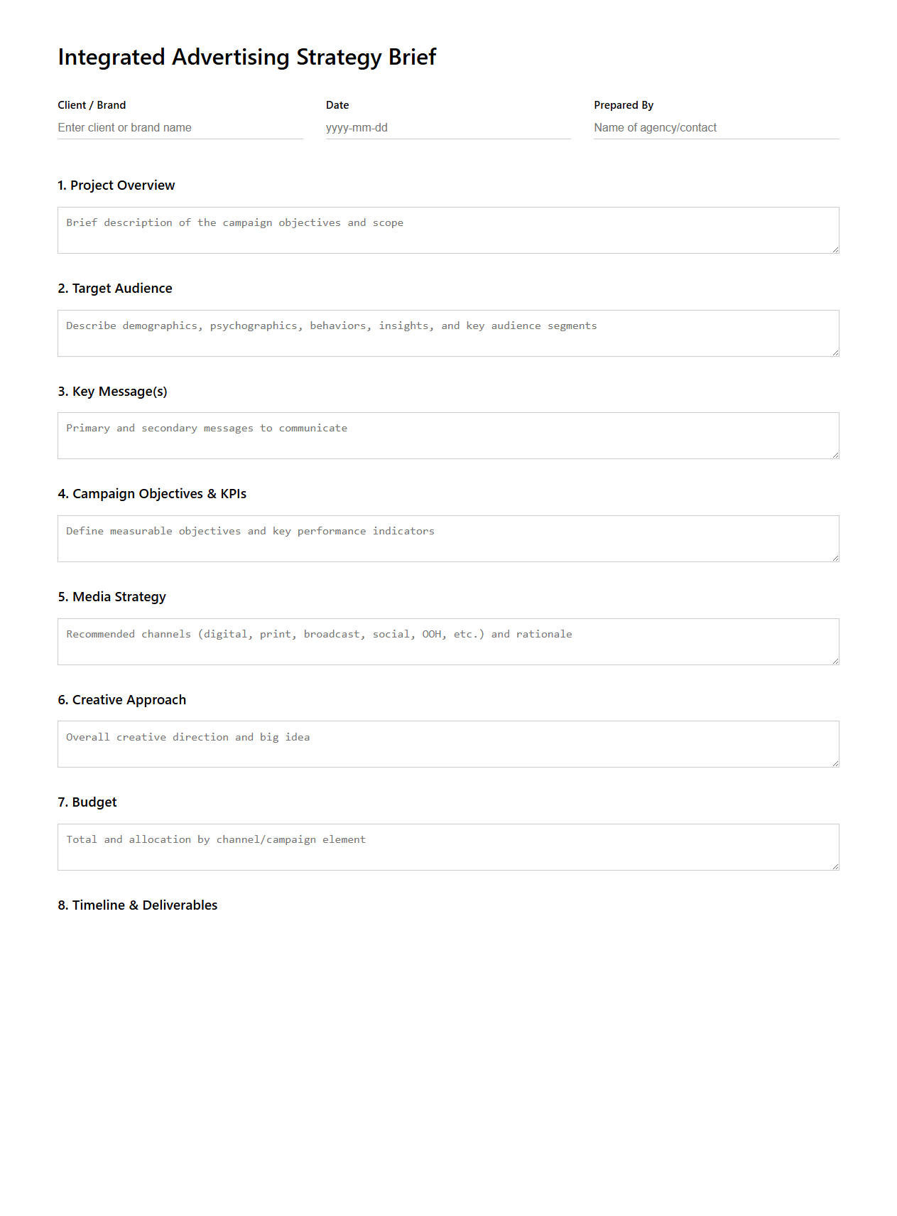 Integrated Advertising Strategy Brief for Agencies